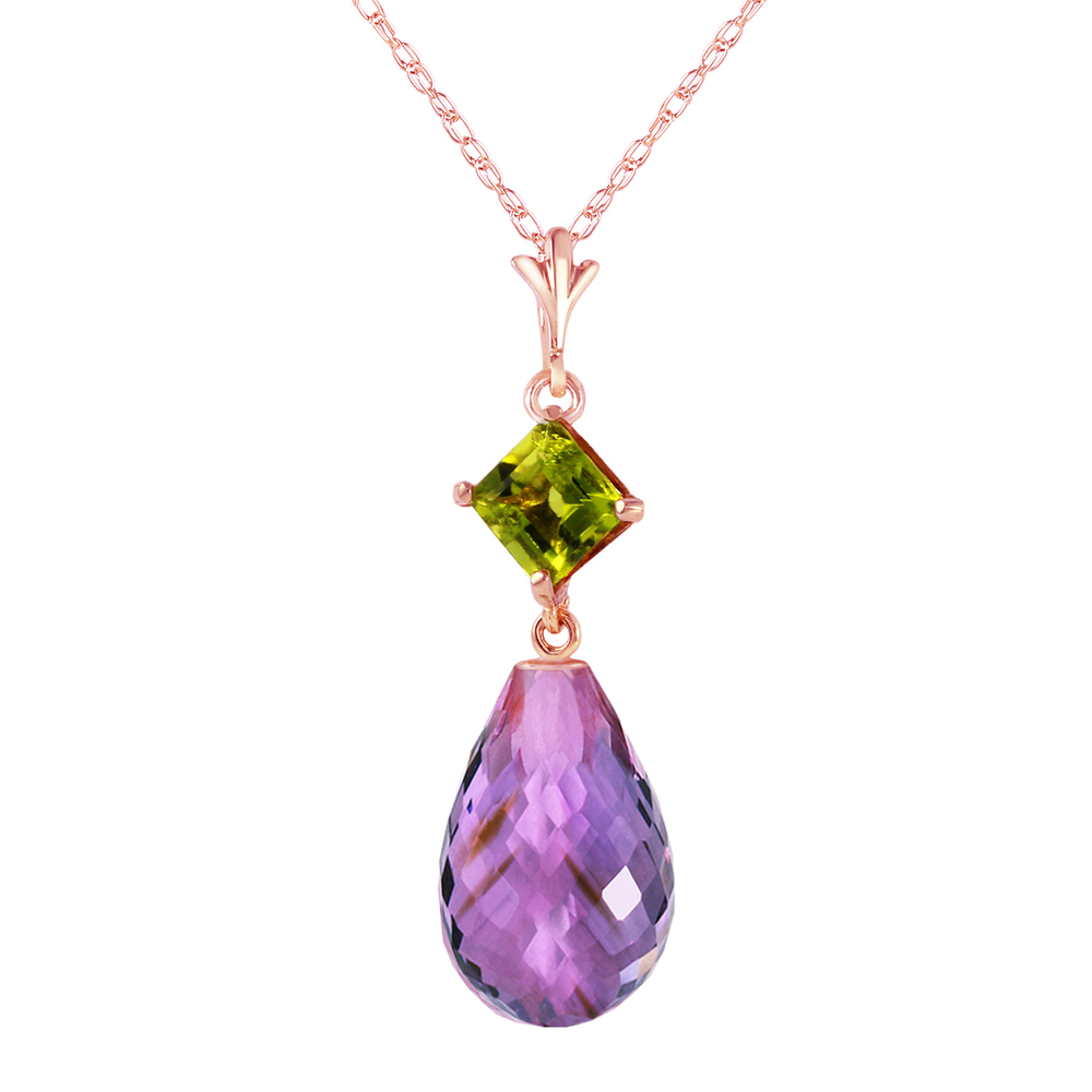14K. SOLID GOLD NECKLACE WITH PERIDOT & AMETHYST (Rose Gold)